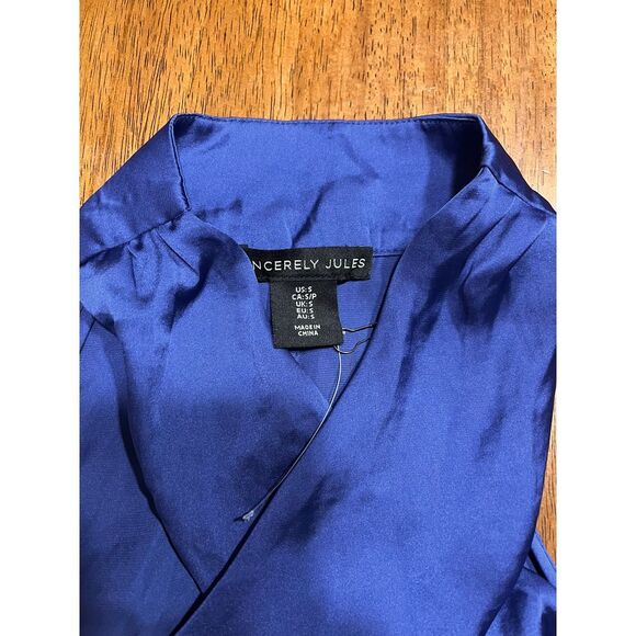 Sincerely Jules Royal‎ Blue Sleeveless Silk-Like Wrap Blouse Top Size Small F55 - Picture 4 of 4